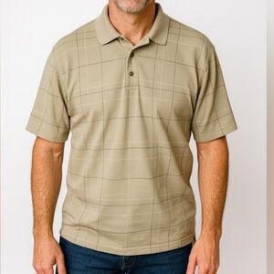 Van Heusen Men’s Short Sleeve Polo Shirt Beige Plaid Size Medium‎